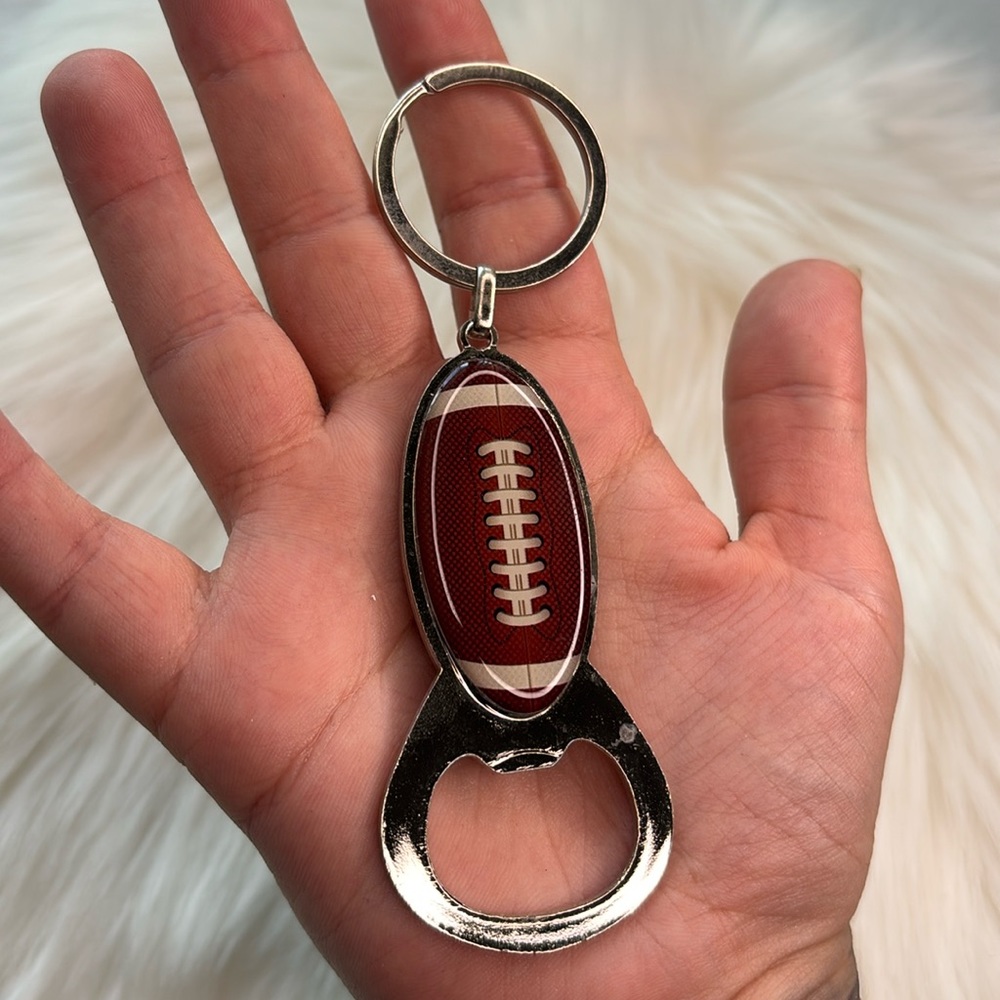 Football bottle opener keychain